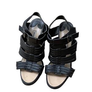 Manolo Blahnik Strappy Caged Upper Heels 37.5 Black